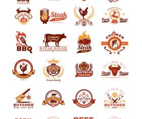 Grill barbecue badges stickers emblems vector