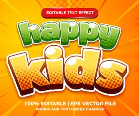 Happy kids cartoon comic text effect vector