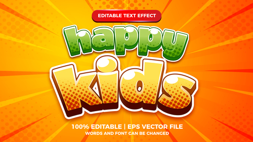 Happy kids cartoon comic text effect vector