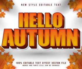 Hello autumn 3D emboss cartoon style vector
