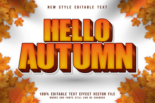 Hello autumn 3D emboss cartoon style vector