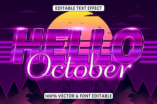 Hello october editable text effect retro style vector