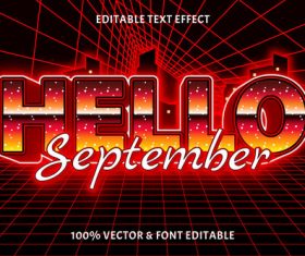Hello september editable text effect retro style vector
