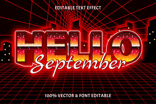 Hello september editable text effect retro style vector