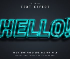 Hello text blue neon text effect editable vector