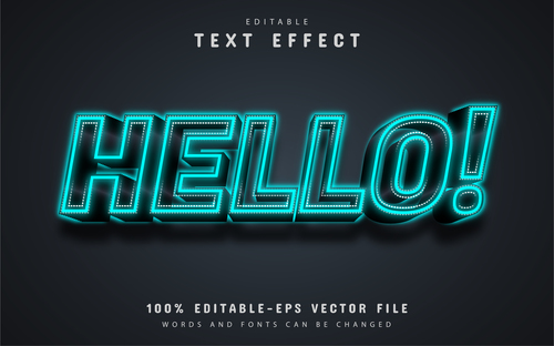 Hello text blue neon text effect editable vector