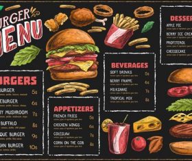 Horizontal menu template with burger fries vector
