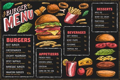 Horizontal menu template with burger fries vector