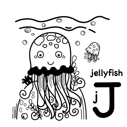 Jellyfish English word cartoon illustration vector