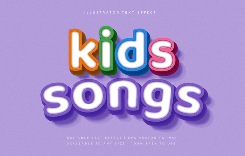 Kids songs vector editable text effect