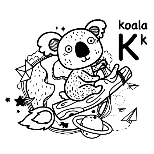 Koala english word cartoon illustration vector