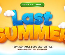 Last summer cartoon editable text effect style vector