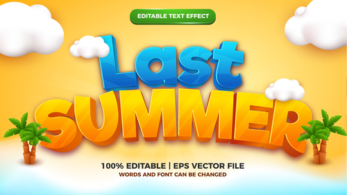 Last summer cartoon editable text effect style vector