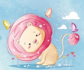 Lion and butterfly cartoon vector