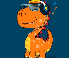 Listening to music dinosaur vector