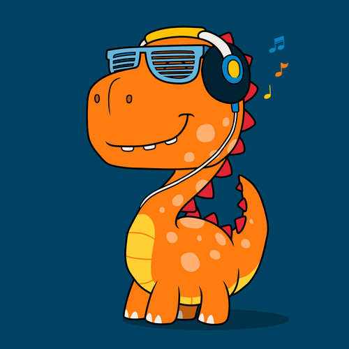 Listening to music dinosaur vector