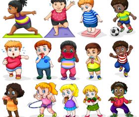 Little fat man lose weight cartoon illustration vector