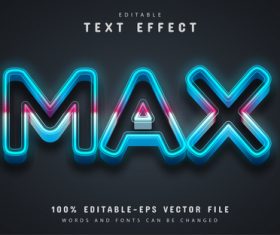 Max text blue neon text effect editable vector