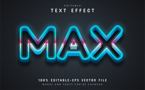 Max text blue neon text effect editable vector
