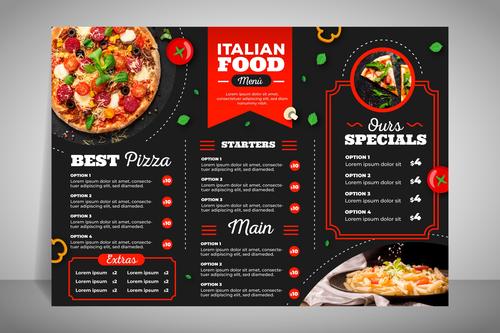 Modern restaurant menu pizza vector