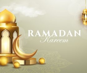 Mosque crescent lantern Ramadan kareem card vector