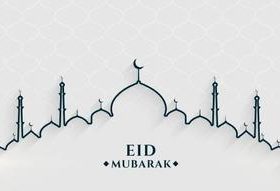Mosque silhouette Eid mubarak banner vector