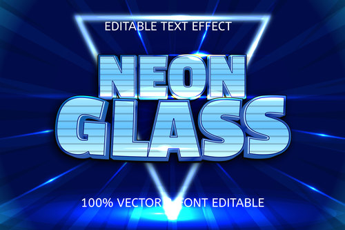 Neon glass style neon editable text effect vector