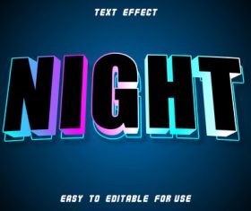 Night editable text effect emboss retro style vector