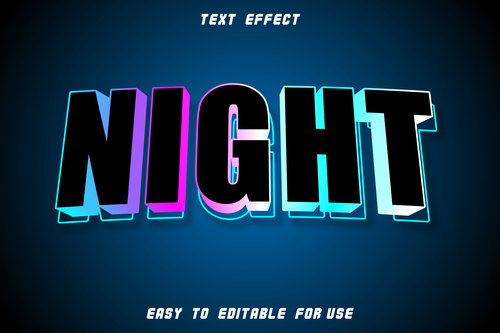 Night editable text effect emboss retro style vector