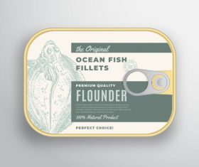Ocean fish fillets canned packaging container vector
