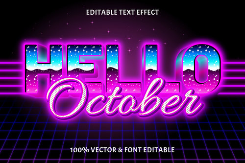 October editable text effect retro style vector