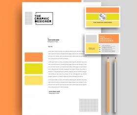 Orange business letterhead and business card vector