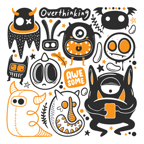 Overthinking monster illustration vector