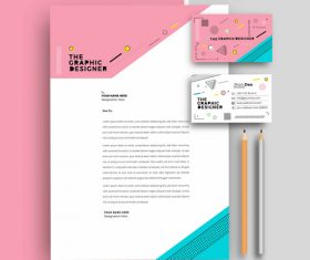 Pink business letterhead and business card vector