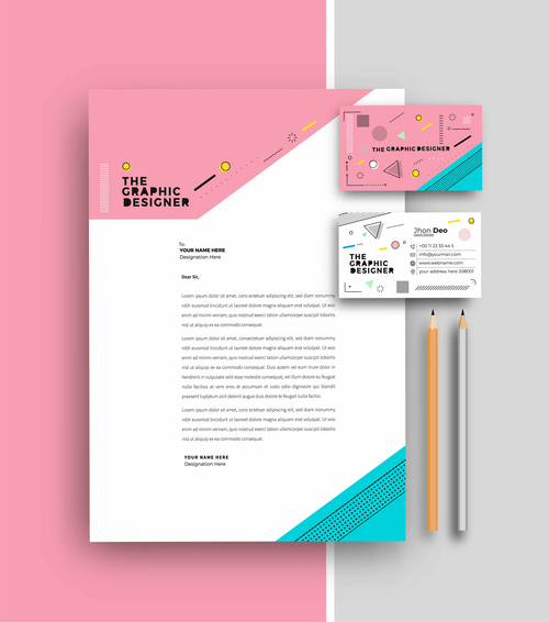 Pink business letterhead and business card vector