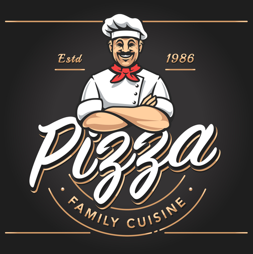 Pizzeria emblem design vector