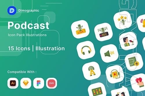 Podcast icons pack vector
