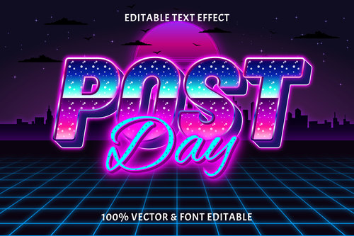 Post day day editable text effect retro style vector