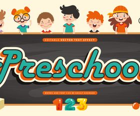 Preschool editable vector text effect vector