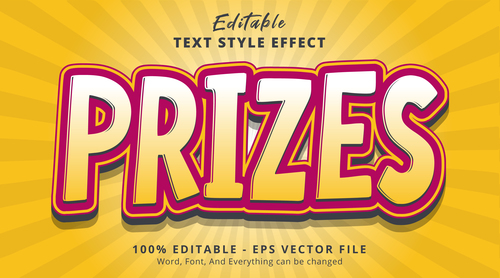 Prizes editable text style effect vector