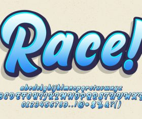 Race 3D emboss baby blue style vector
