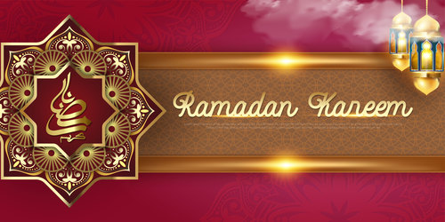 Red background Ramadan kareem card vector