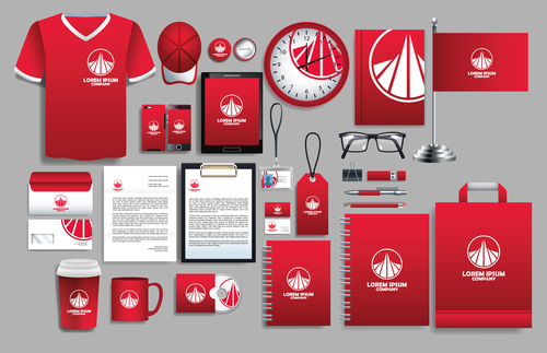 Red stationery set vector