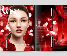 Rose red lip gloss vector