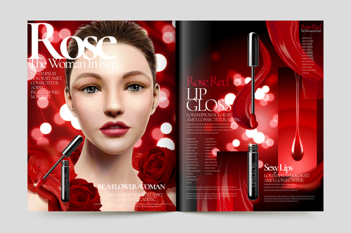 Rose red lip gloss vector