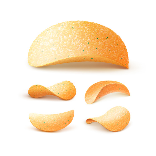 Scallion potato chips closeup vector