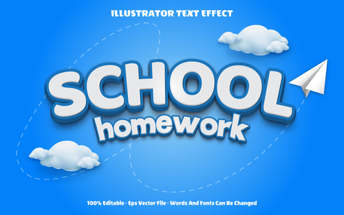 School homework vector editable text effect