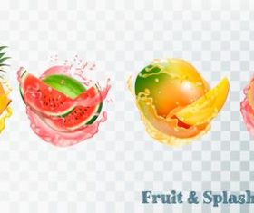 Splash of juice and fresh fruit vector