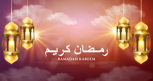 Sunset background Ramadan kareem card vector