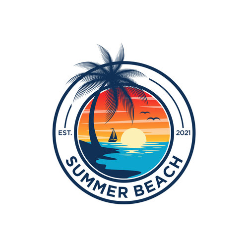 Sunset summer beach logo vector